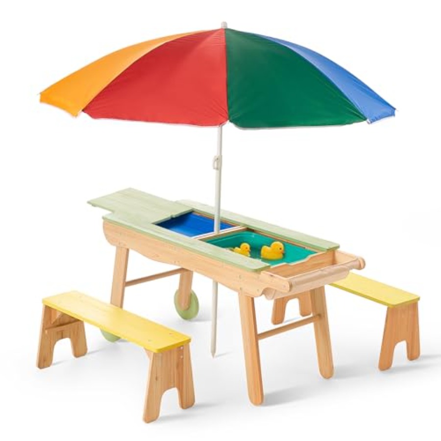 Kids Outdoor Umbrella For Table - Indoor outdoor 3-in-1 kids picnic table