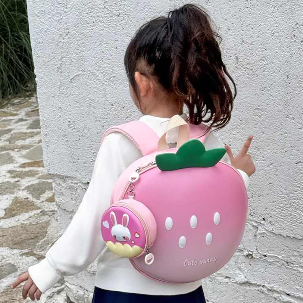 Kids Outdoor Backpack - Cartoon Children Backpack 3D Strawberry Cute