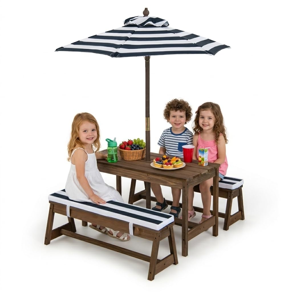 Kids Outdoor Umbrella For Table - Height Adjustable Wooden Kids Picnic Table