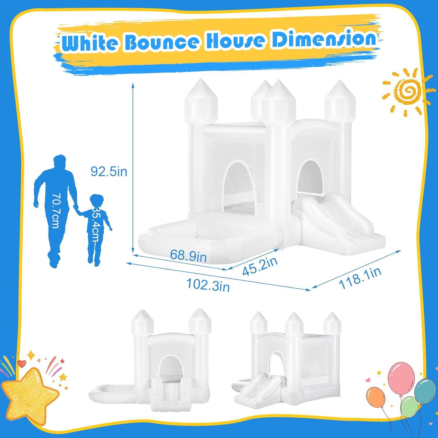 Kids White Bounce House with B - Kids Outdoor Jumping recensione e prezzo