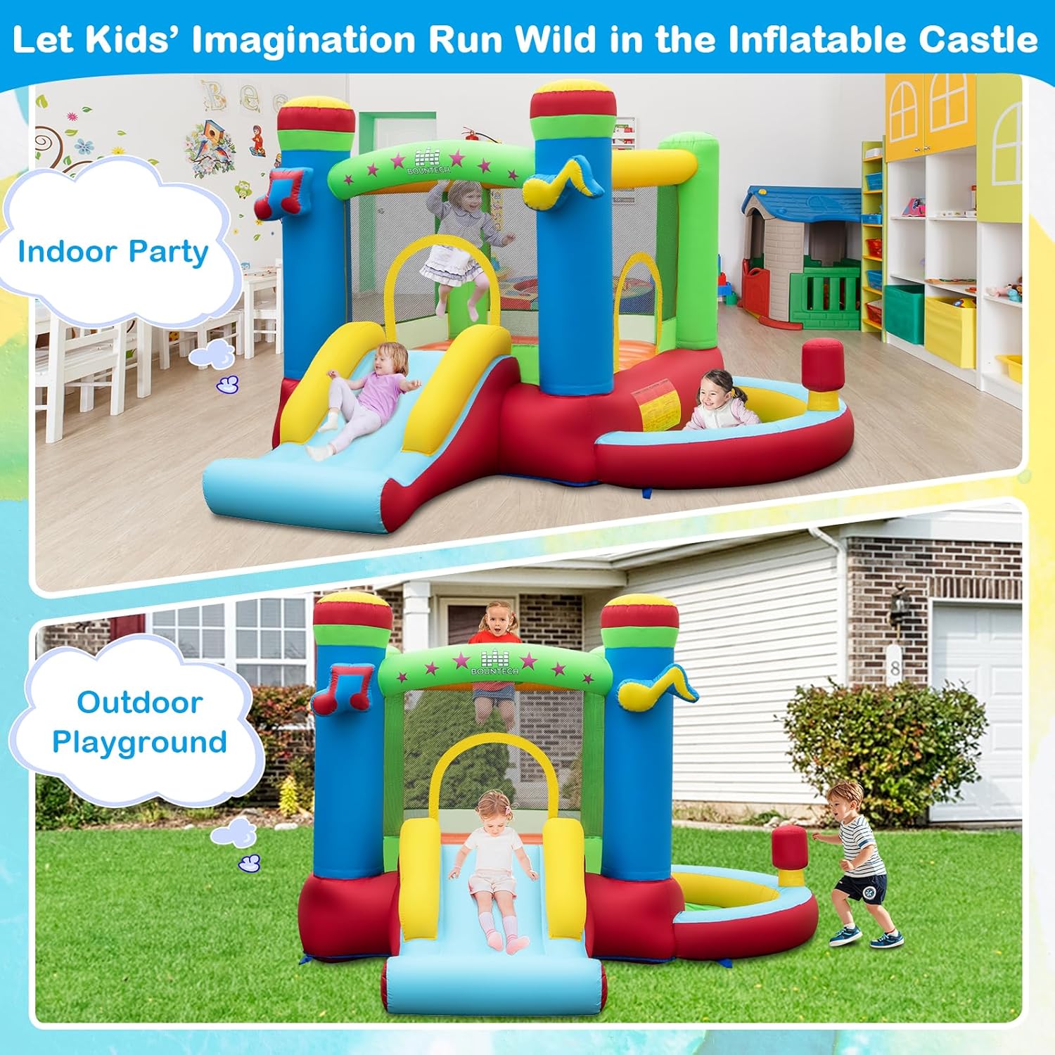 Inflatable Bounce House with B - Kids Outdoor Jumping recensione e prezzo