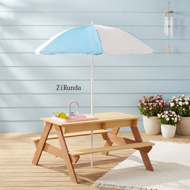 Wooden Kids Picnic Table, Sand - Kids Outdoor Umbrella For Table recensione e prezzo