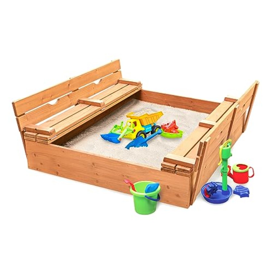 Outdoor wooden sandbox with li - Kids Outdoor Seating recensione e prezzo