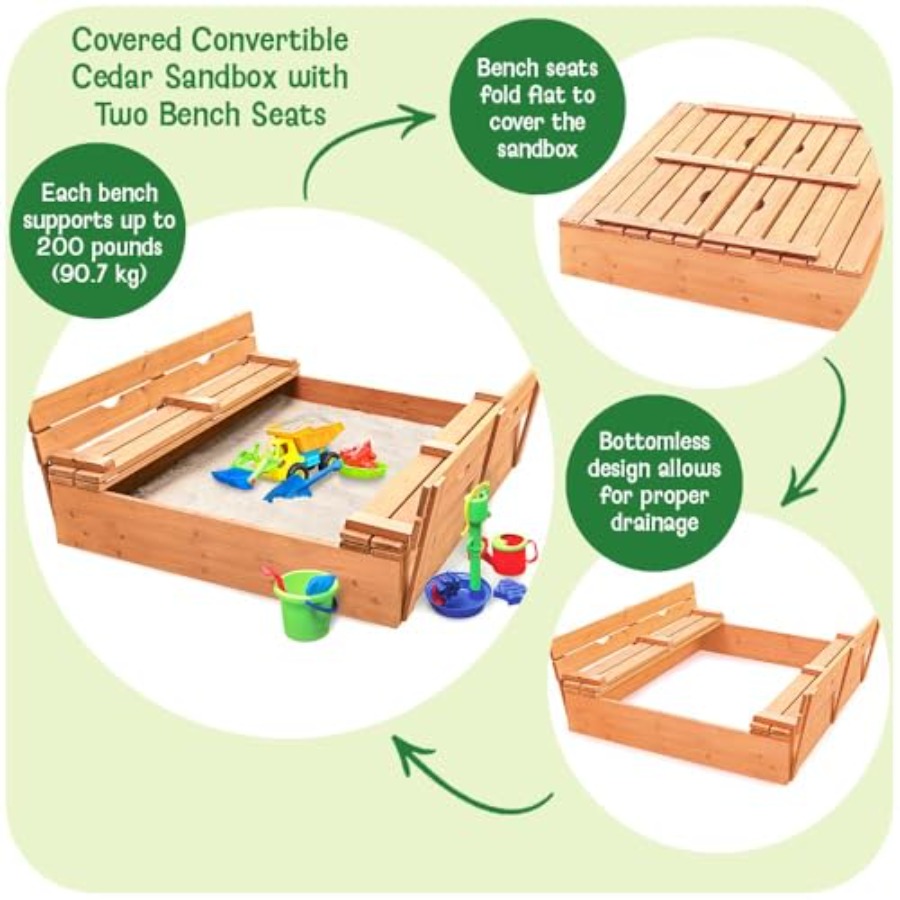 Outdoor wooden sandbox with li - Kids Outdoor Seating recensione e prezzo