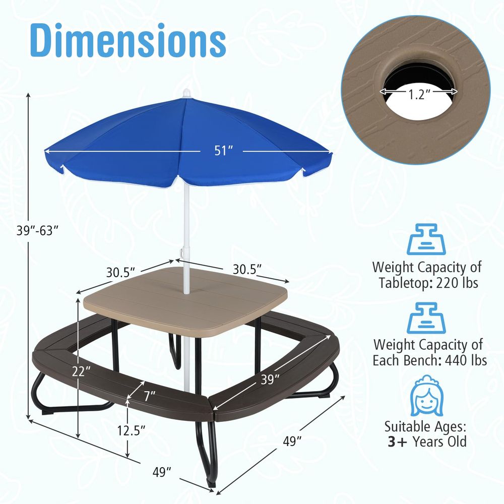 JOY Kids Picnic Table, 8 Perso - Kids Outdoor Umbrella For Table recensione e prezzo