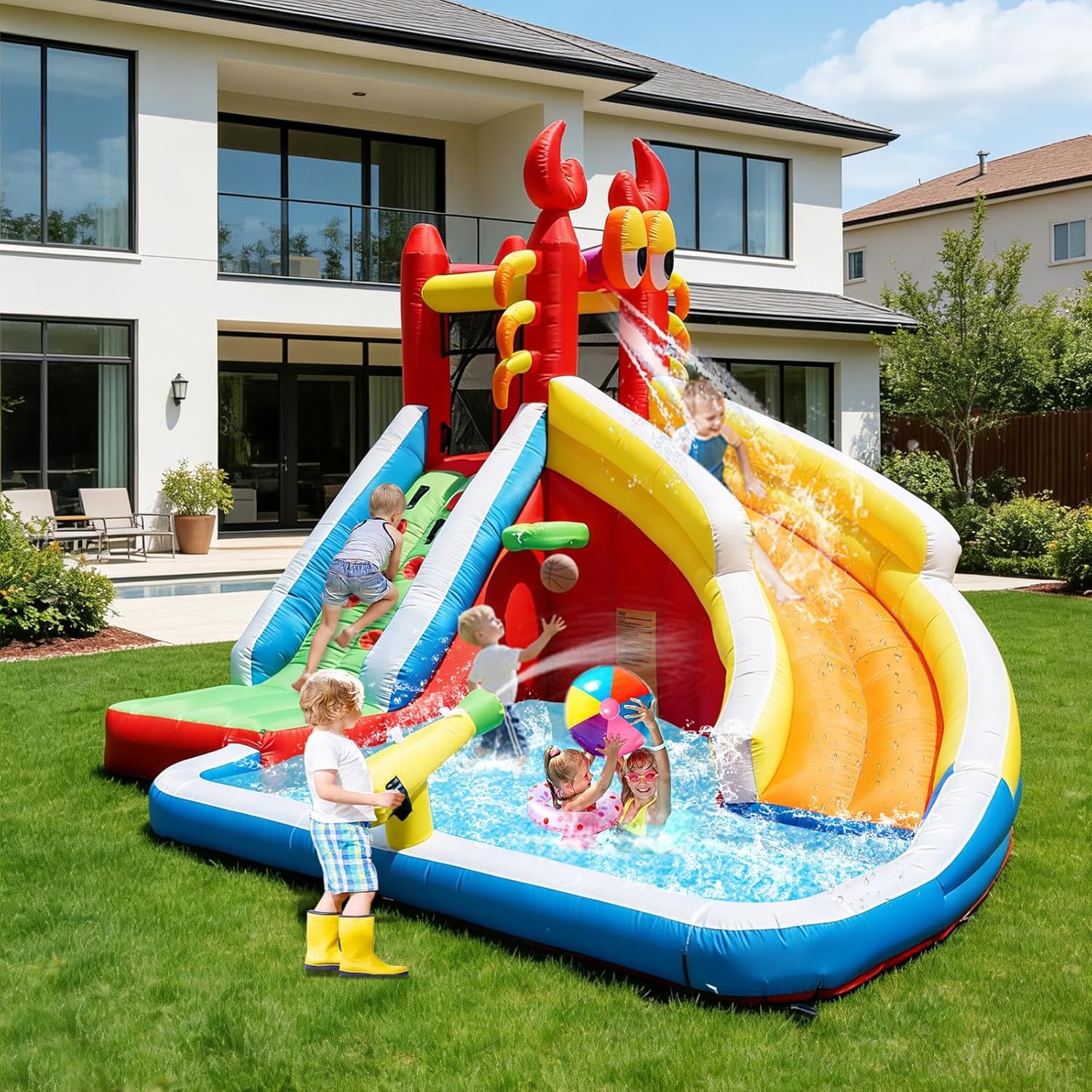 Large Inflatable Bounce House  - Kids Outdoor Basketball Hoop recensione e prezzo
