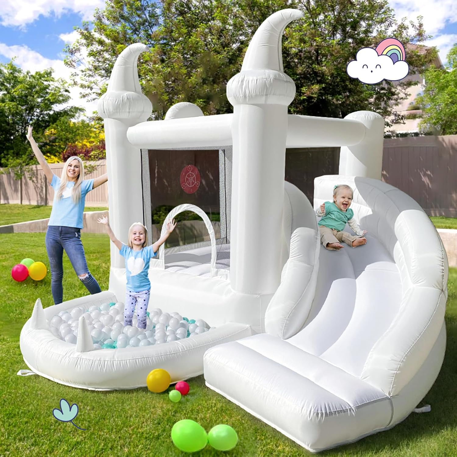 White Inflatable Bouncy Castle - Kids Outdoor Jumping recensione e prezzo