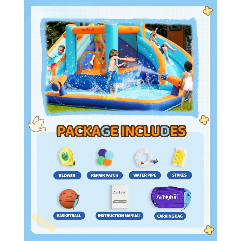 Large Water Slide Bounce House - Kids Outdoor Basketball Hoop recensione e prezzo