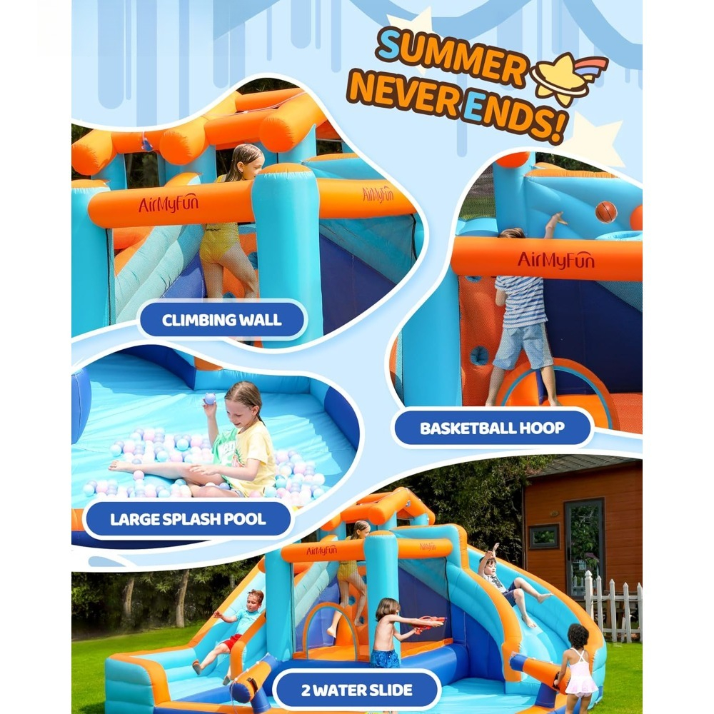 Large Water Slide Bounce House - Kids Outdoor Basketball Hoop recensione e prezzo