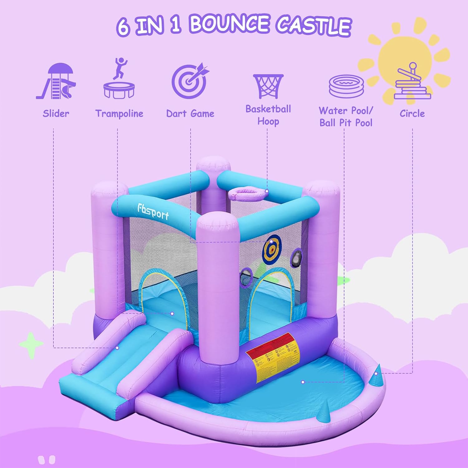 Inflatable Bounce House for Ki - Kids Outdoor Basketball Hoop recensione e prezzo