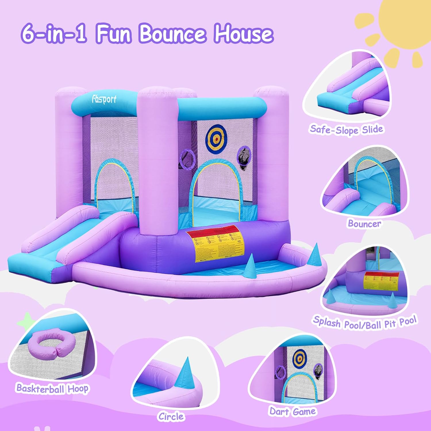 Inflatable Bounce House for Ki - Kids Outdoor Basketball Hoop recensione e prezzo
