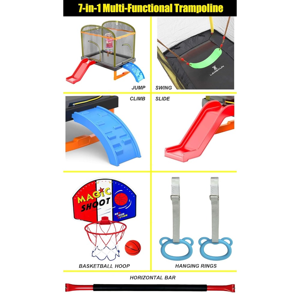 6.5Ft 7-in-1 Rectangle Trampol - Kids Outdoor Basketball Hoop recensione e prezzo